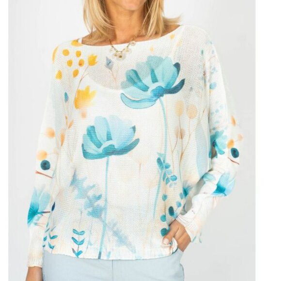 NWT Look Mode Aqua Sky Bloom Batwing Sweater – Made in Italy - Picture 1 of 3